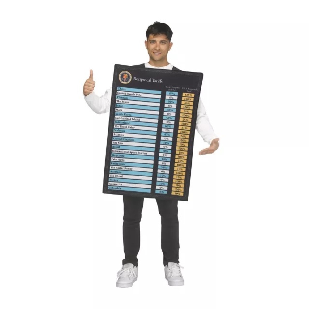 Spirit Halloween Adult Reciprocal Tariffs Parody Costume